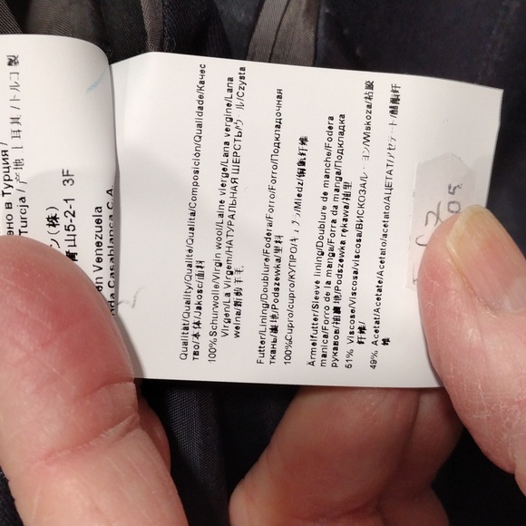 Boss gray and brown windowpane plaid wool sport coat on blue background. 38 R - Picture 14 of 14